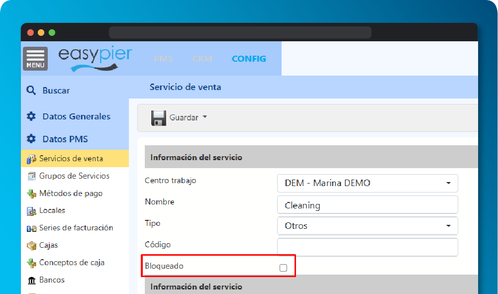 Bloqueo de servicios de venta