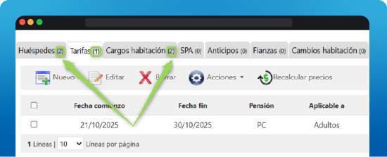 Contador de registro en las pestañas 