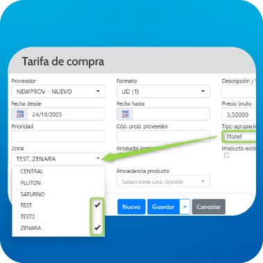 ipo de tarifas de productos de Almac&eacute;n