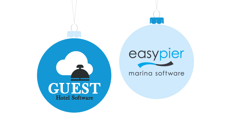 Logos GUEST y EasyPier con forma de bola decorativa de navidad