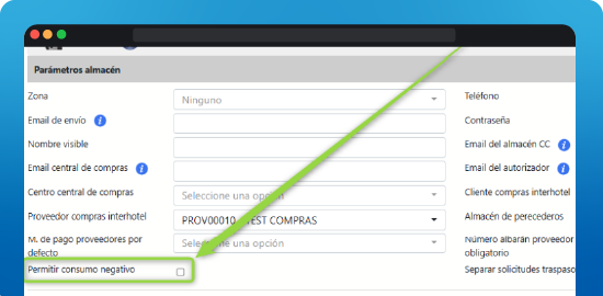 Permitir consumos negativos en los inventarios