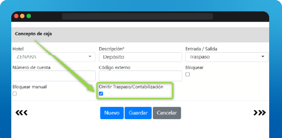 Traspaso entre cajas por conceptos 