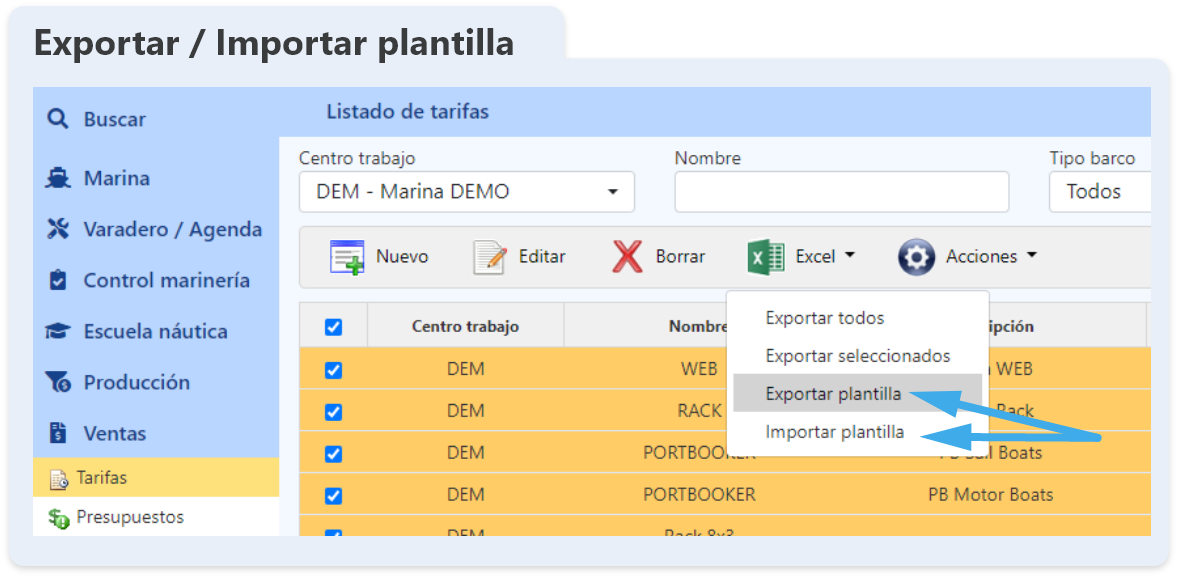 screenshot exportar plantilla