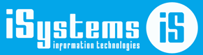 Logo de iSystems en blanco sobre fondo azul